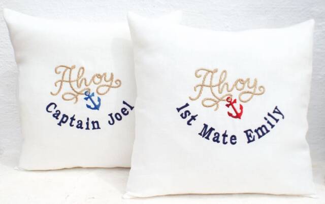 Ahoy Anchor Pillow Cover Personalized Name Embroidered Captain First Mate Red Blue Nautical Decor Boat Gift Yacht - image 1
