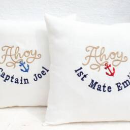 Ahoy Anchor Pillow Cover Personalized Name Embroidered Captain First Mate Red Blue Nautical Decor Boat Gift Yacht - thumbnail 2