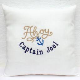 Ahoy Anchor Pillow Cover Personalized Name Embroidered Captain First Mate Red Blue Nautical Decor Boat Gift Yacht - thumbnail 3