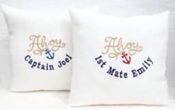 Ahoy Anchor Pillow Cover Personalized Name Embroidered Captain First Mate Red Blue Nautical Decor Boat Gift Yacht - thumbnail 1