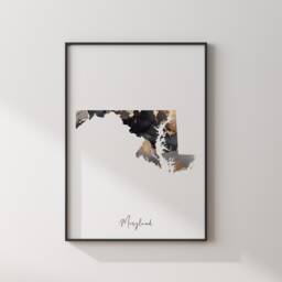 Maryland Map Black & Gold Wall Art Print Us State - Usa United States Of America - thumbnail 3