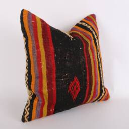 Vintage Turkish Kilim Pillow Cover Handwoven Wool Throw - 16x16 - thumbnail 3