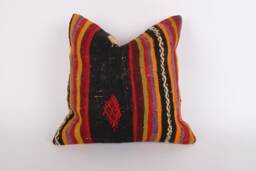 Vintage Turkish Kilim Pillow Cover Handwoven Wool Throw - 16x16 - thumbnail 1