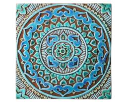 Outdoor Wall Hanging Art With Mandala Design, Garden Spanish Tile, Patio Decor, Backyard Ceramic Tile Deco, #7 30cm Turquoise