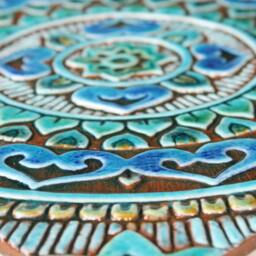 Outdoor Wall Hanging Art With Mandala Design, Garden Spanish Tile, Patio Decor, Backyard Ceramic Tile Deco, #7 30cm Turquoise - thumbnail 2