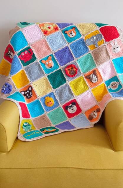 Crochet Animal Baby Blanket, Colorful Nursery Throw, Handmade Cotton - image 1