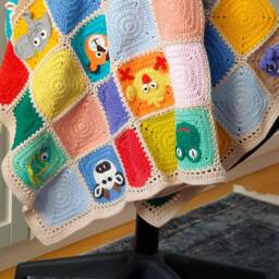 Crochet Animal Baby Blanket, Colorful Nursery Throw, Handmade Cotton - thumbnail 2