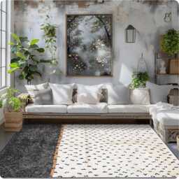 Dotted Moroccan Berber Rug, Black & White Shag Wool Carpet, Modern Handmade Area Rug With Dark Border - thumbnail 4