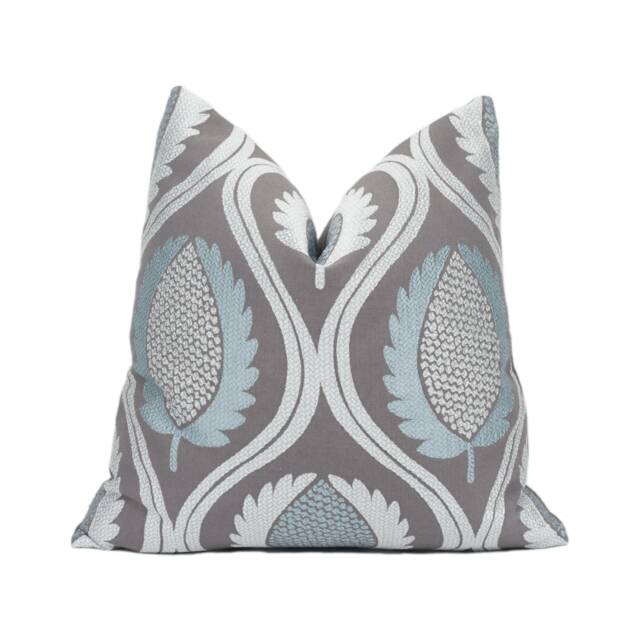 Jane Churchill - Carus Aqua/Charcoal Laurel Leaf Trellis Cushion Cover Handmade Throw Pillow Designer Home D??cor - image 1