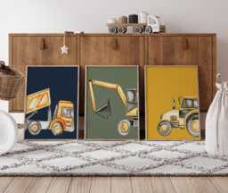 Construction Truck Prints Digger, Tractor, Dumper - Boy Room Decor - thumbnail 1