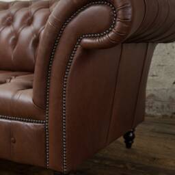 Handmade 3 Seater Vintage Hazel Brown Leather Chesterfield Sofa - thumbnail 3