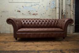 Handmade 3 Seater Vintage Hazel Brown Leather Chesterfield Sofa - thumbnail 1