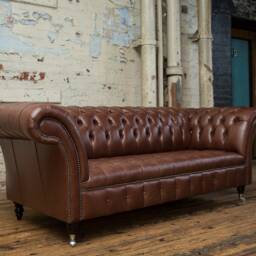 Handmade 3 Seater Vintage Hazel Brown Leather Chesterfield Sofa - thumbnail 2