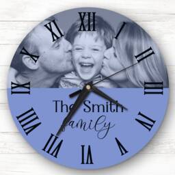 Blue Semicircle Photo Family Name Personalised Gift Clock