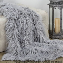 Gray Llama Mongolian Shag Faux Fur Throw Blanket, Minky Lining