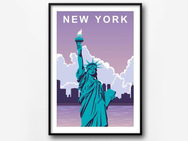 New York Travel Poster Retro City Landmark Art Print - image 1