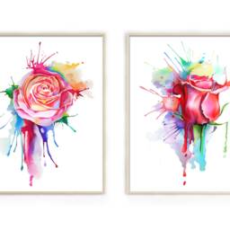 Abstract Watercolor Rose Print Vibrant Floral Wall Art - thumbnail 2
