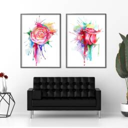 Abstract Watercolor Rose Print Vibrant Floral Wall Art - thumbnail 3