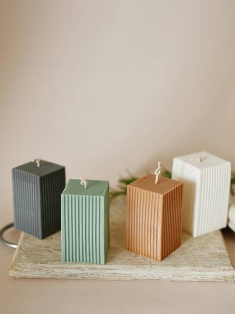 Pillar Square Ribbed Candles - 100% Natural Rapessed Wax Handmade - image 1