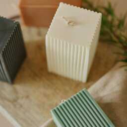 Pillar Square Ribbed Candles - 100% Natural Rapessed Wax Handmade - thumbnail 3
