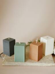 Pillar Square Ribbed Candles - 100% Natural Rapessed Wax Handmade - thumbnail 1