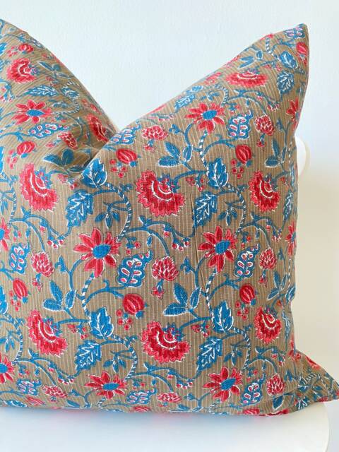 Indian Block Print Pillow Cover , Cotton Voile Hand Mede - image 1
