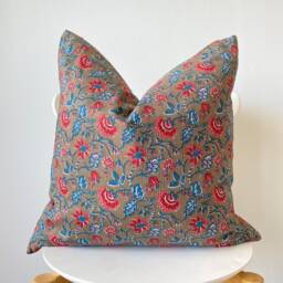 Indian Block Print Pillow Cover , Cotton Voile Hand Mede - thumbnail 3