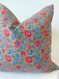 Indian Block Print Pillow Cover , Cotton Voile Hand Mede - thumbnail 1
