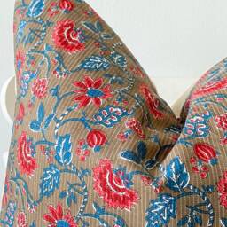 Indian Block Print Pillow Cover , Cotton Voile Hand Mede - thumbnail 2