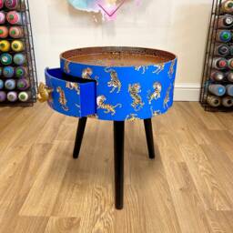 Navy Blue Tiger Round Bedside Table . Fun Bright Home Decor Ideal For Nightstand Or Side Table. Comes With Inbuilt Drawer - thumbnail 2