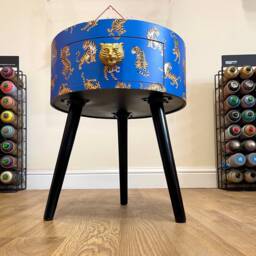 Navy Blue Tiger Round Bedside Table . Fun Bright Home Decor Ideal For Nightstand Or Side Table. Comes With Inbuilt Drawer - thumbnail 4
