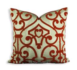 Designer Dedar Pavillion Moire Luxury Orange Flock Cushion Pillow Cover - thumbnail 1