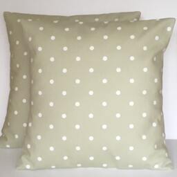 "2 X Clarke & Dotty Spot Polka Dots Sage Green Cotton Pillow Cushion Covers 16"" - 22" - thumbnail 2