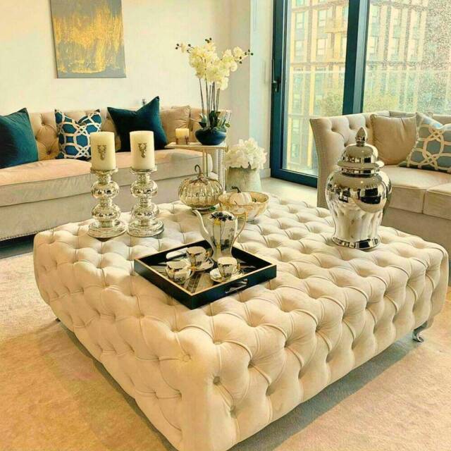 Handmade Square Velvet Chesterfield Coffee Table Ottoman Custom Upholstery - image 1