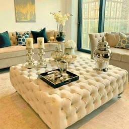 Handmade Square Velvet Chesterfield Coffee Table Ottoman Custom Upholstery