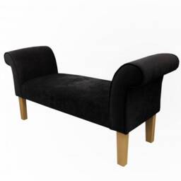 Handmade Black Plush Chaise Bench - British Custom Settle Seat