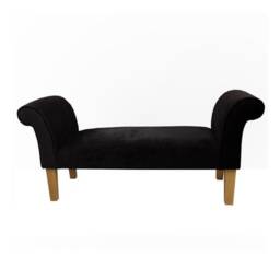 Handmade Black Plush Chaise Bench - British Custom Settle Seat - thumbnail 2