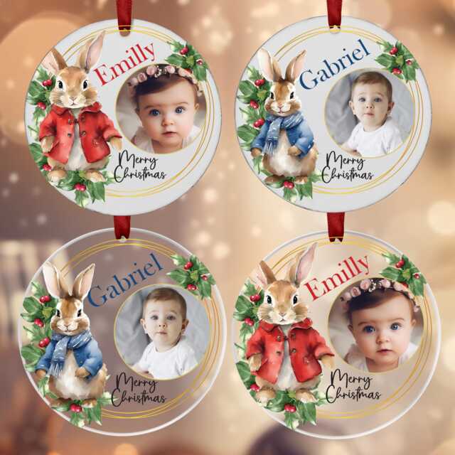 Personalised Christmas Bauble Baby Photo Rabbit 2023 For Boy Girl Pink Blue Acrylic Hanging Tree Decoration Ornament Gift Love - image 1