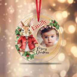 Personalised Christmas Bauble Baby Photo Rabbit 2023 For Boy Girl Pink Blue Acrylic Hanging Tree Decoration Ornament Gift Love - thumbnail 3