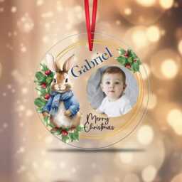 Personalised Christmas Bauble Baby Photo Rabbit 2023 For Boy Girl Pink Blue Acrylic Hanging Tree Decoration Ornament Gift Love - thumbnail 2