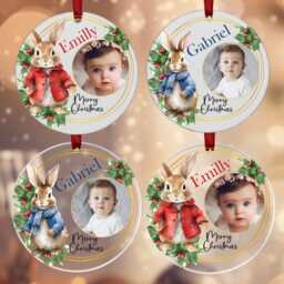 Personalised Christmas Bauble Baby Photo Rabbit 2023 For Boy Girl Pink Blue Acrylic Hanging Tree Decoration Ornament Gift Love - thumbnail 1