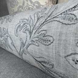"Embroidered Grey Bolster Cushion in John Lewis Fabric - Home Decor Accent Pillow 16"" X 6" - thumbnail 4