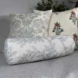 "Embroidered Grey Bolster Cushion in John Lewis Fabric - Home Decor Accent Pillow 16"" X 6" - thumbnail 1