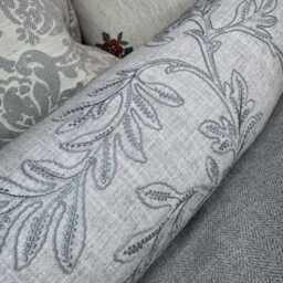 "Embroidered Grey Bolster Cushion in John Lewis Fabric - Home Decor Accent Pillow 16"" X 6" - thumbnail 3