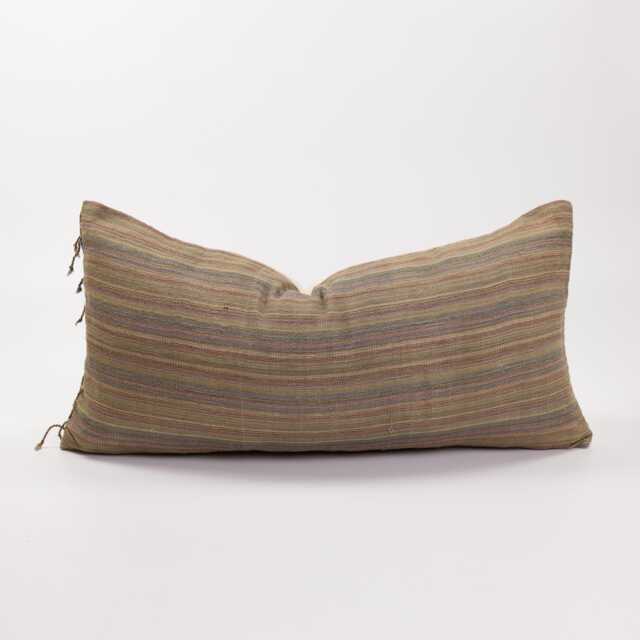 Woven Cotton Lumbar Pillow With Tassels, Earthy Green Rustic Cushion - image 1