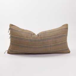 Woven Cotton Lumbar Pillow With Tassels, Earthy Green Rustic Cushion