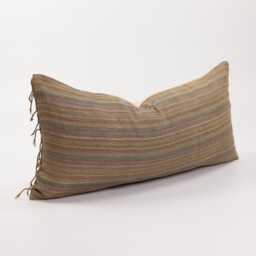 Woven Cotton Lumbar Pillow With Tassels, Earthy Green Rustic Cushion - thumbnail 3