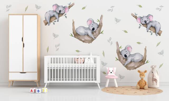 Sleeping Koala Wall Sticker - Australian Nursery Or Kids Room Decor, Woodland Animal Art, Peel & Stick Decal - image 1