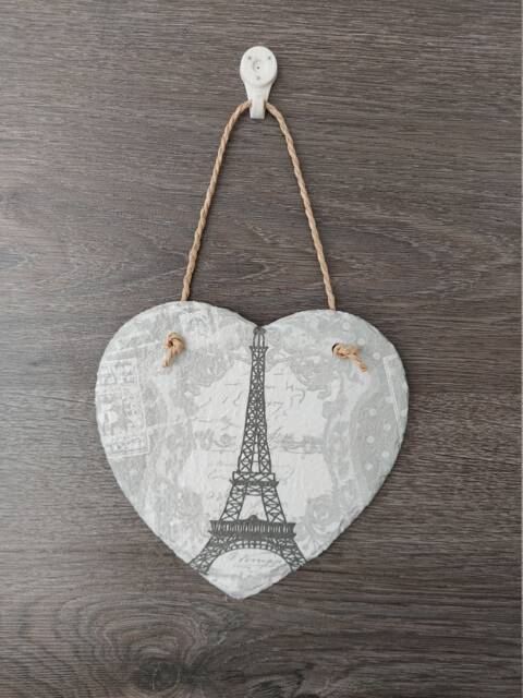 Eiffel Tower Slate Heart Plaque Grey & White Paris Decor - 15cm - image 1