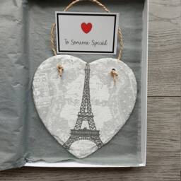 Eiffel Tower Slate Heart Plaque Grey & White Paris Decor - 15cm - thumbnail 3